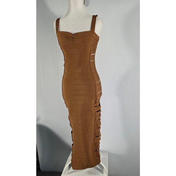 Fashion Nova Dresses & Skirts - Fashion Nova Brown Bandage Cutout Midi Dress Spaghetti Strap Bodycon Women's S